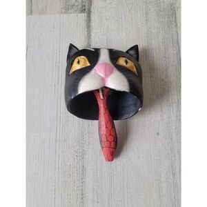 Folk art black cat tongue Bell ornament Xmas decor